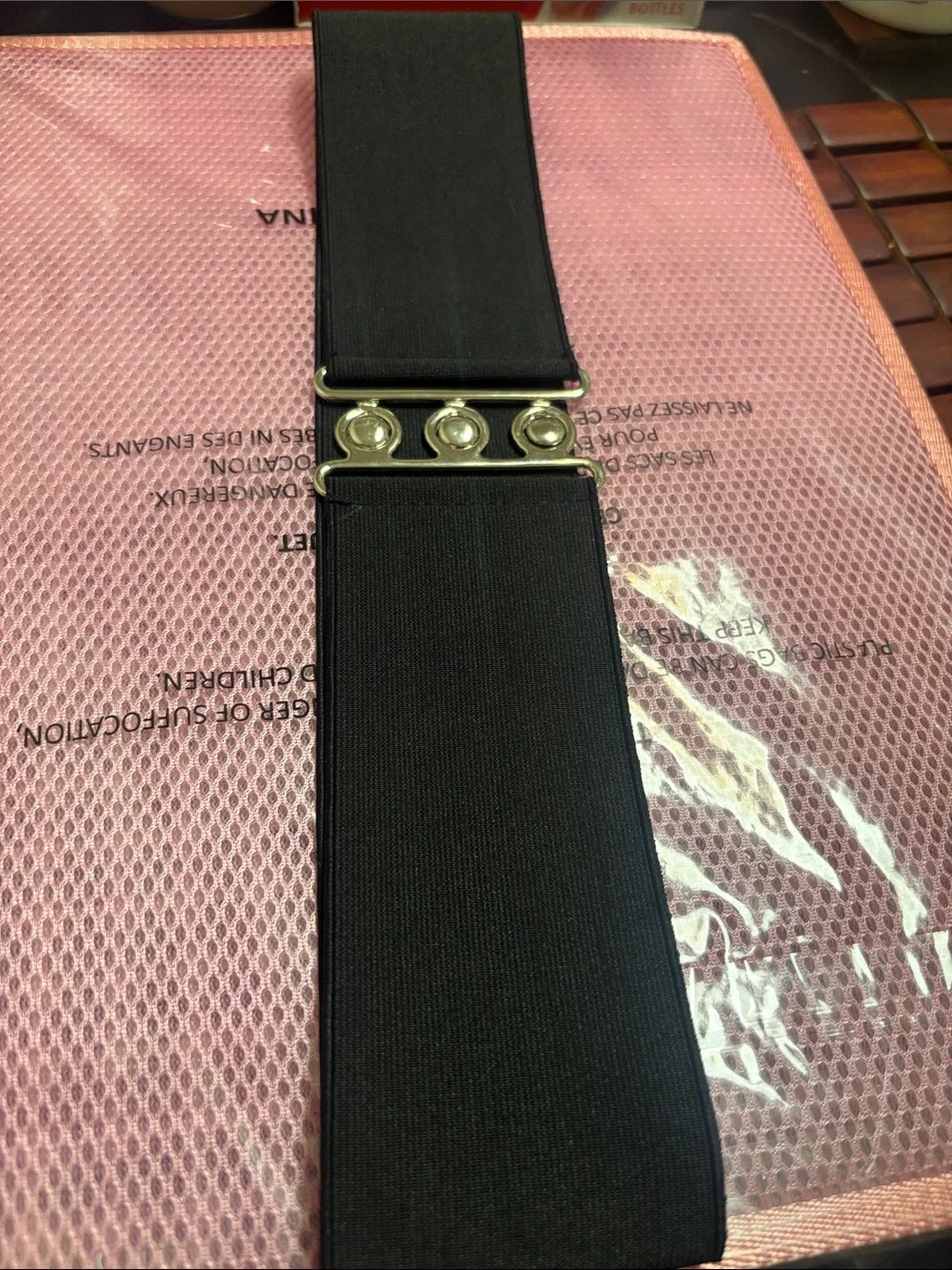 Wide Black Elastic Waist Belt with Silver Snap Closure
